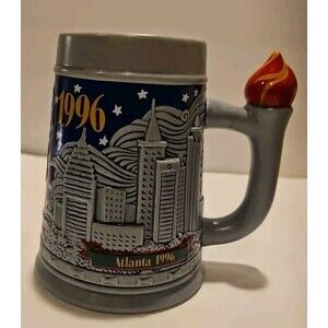 🏅Vintage Budweiser 1996 USA Atlanta Olympic Games Beer Stein Mug Torch Handle
